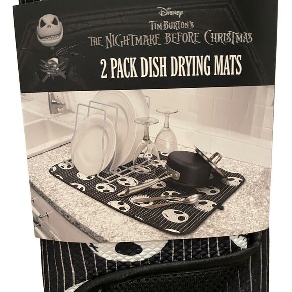 Disney NIGHTMARE BEFORE CHRISTMAS Dish Drying Mats Set of 2 Black & White New - Picture 10 of 16